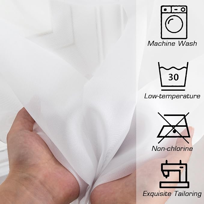 Simplebrand Sheer White Curtains 120 Inches Long, Extra Long Rod Pocket Solid - Image 9