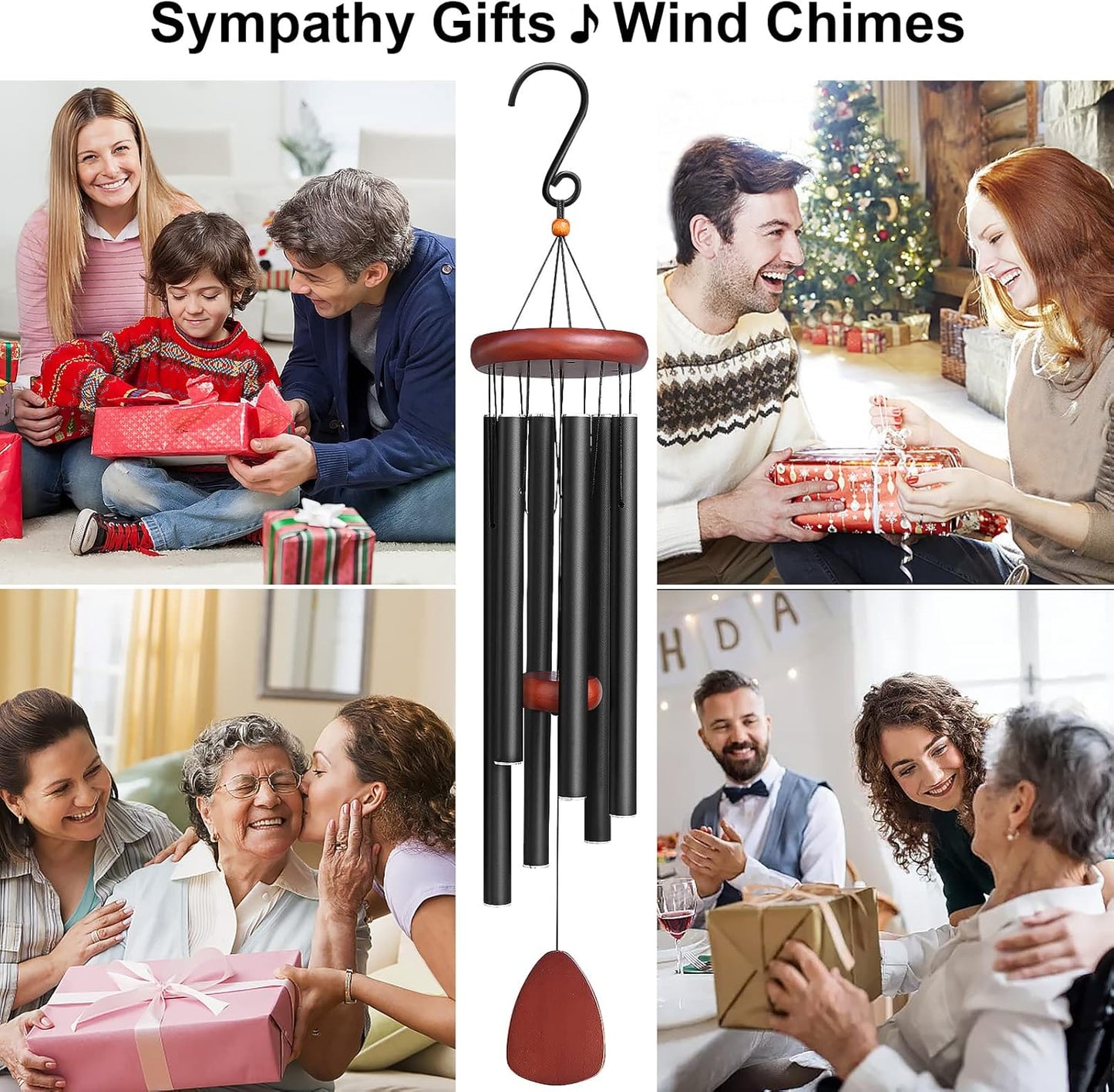 Large Aluminium Wind Chimes Outside, Soothing Melodic Memorial Sympathy Wind Chime, Suitable Outdoor Garden Decor, Gift for Mom Women Neighbors (Black Wind Chimes-36 in)