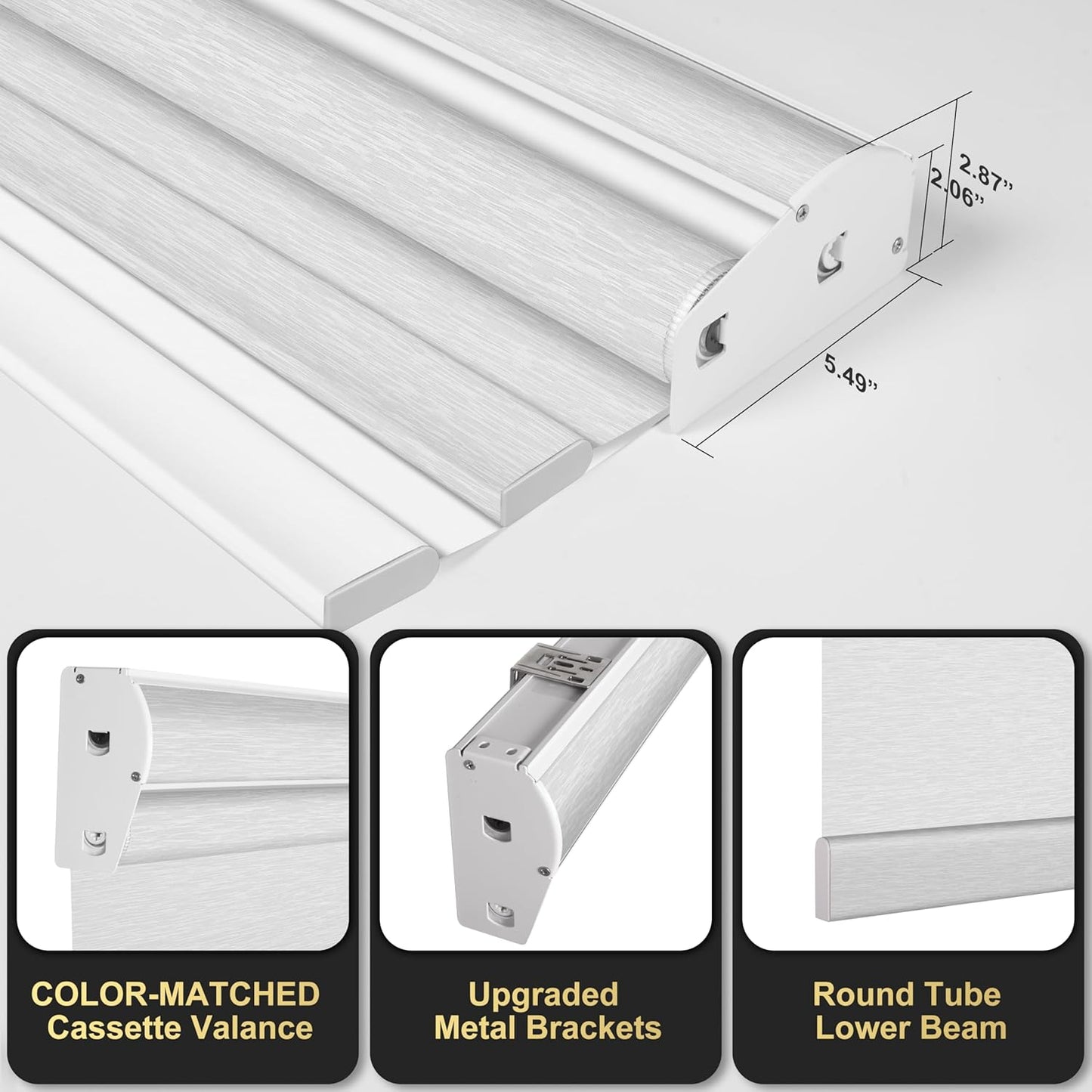 BERISSA Cordless Dual Roller Shades with Cassette Valance, Double Window Shades Blackout and Light Filtering, Day and Night for Home Office Door. Striped Jacquard White. 37 W x 48" H