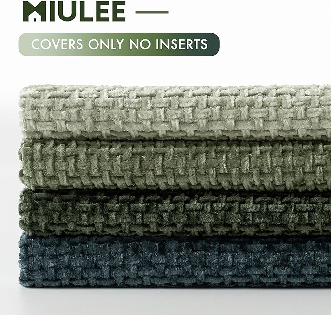MIULEE Soft Decorative Chenille Pillow Covers Green Navy 18x18 Pack of 4 | - Image 6