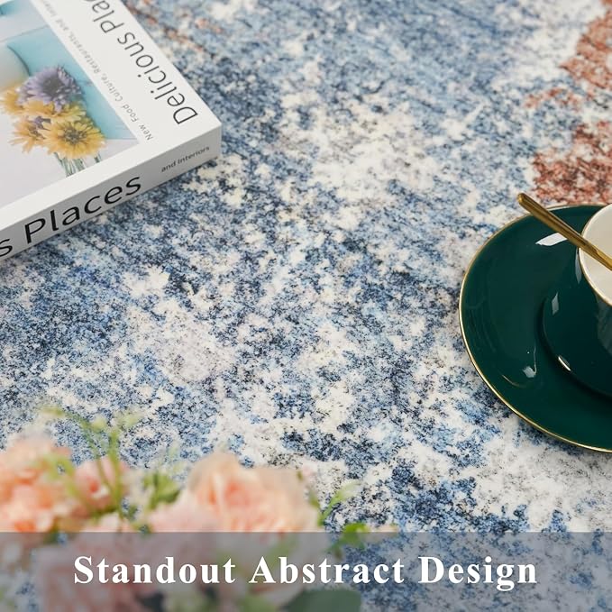 8x8 Square Living Room Area Rug – Washable Modern Neutral Abstract Indoor Rug - Image 9