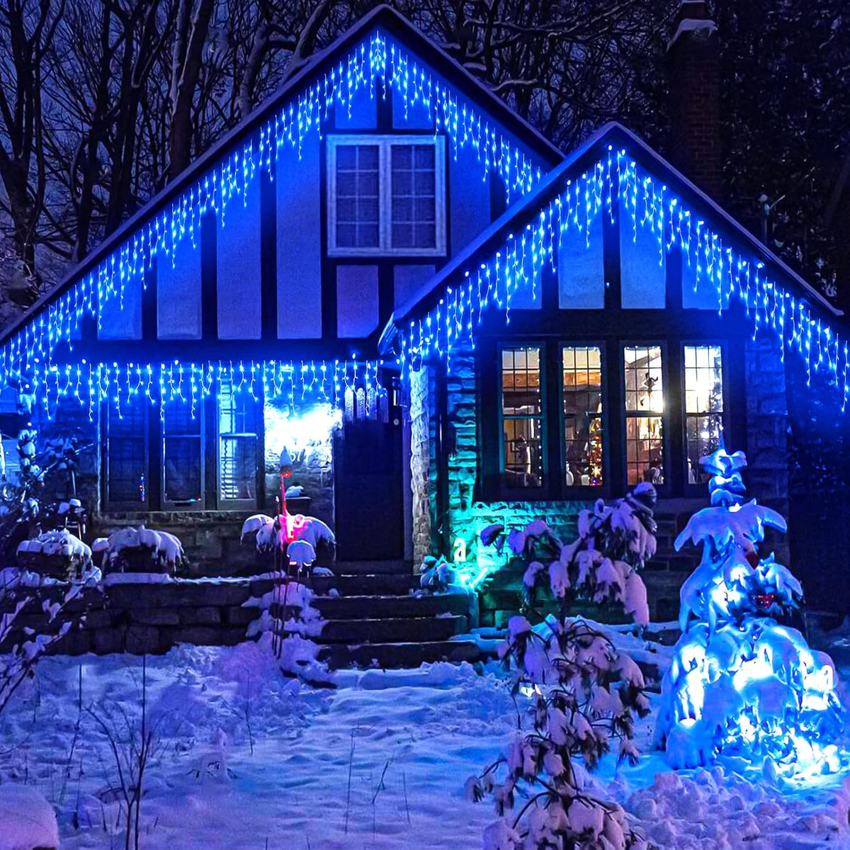 99ft Icicle Lights for Outside, Blue Christmas Lights Outdoor Indoor, 1216 LED Twinkle String Light with 228 Drops Short Curtain Lights for Thanksgiving Room Home Wall Bedroom Window Tree Decorations
