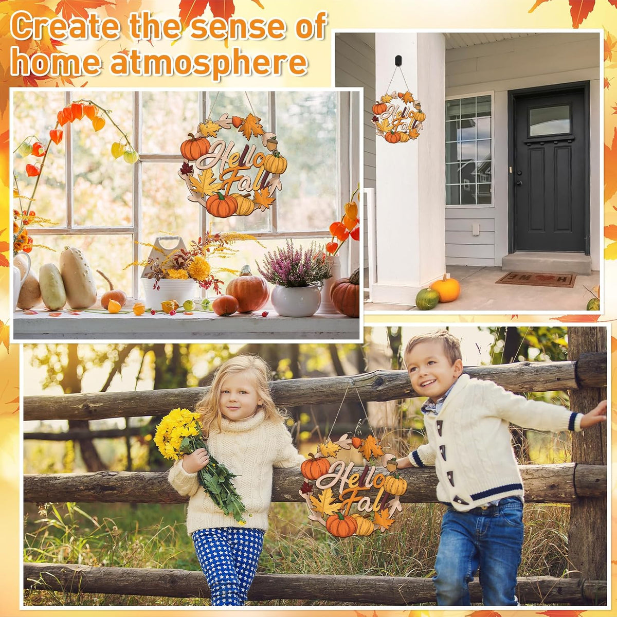 Unfinished Fall Wreaths Wood Crafts to Paint Set of 3, 11" Bulk Autumn Leaves Pumpkin Wreath Ornaments for Painting, Unfinished Wood Cutouts DIY Ornaments for Front Door with Ropes