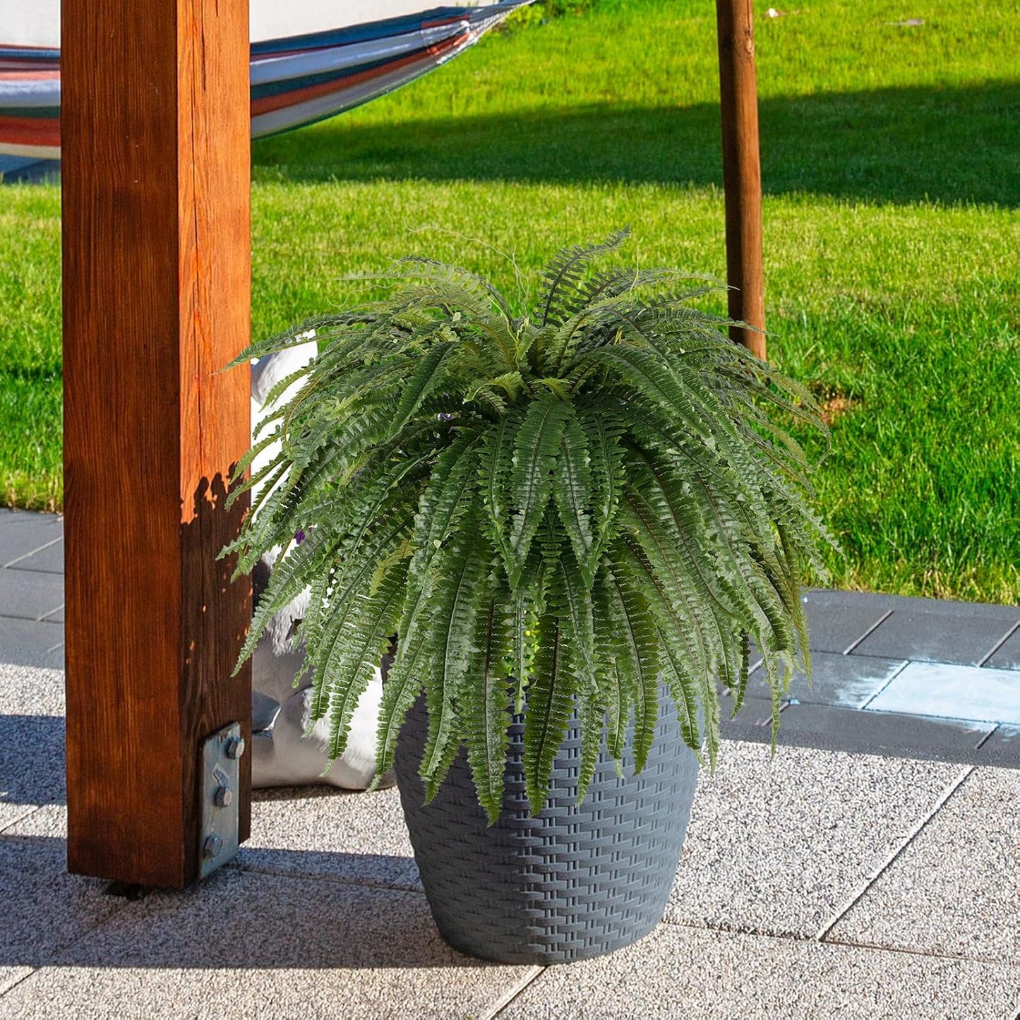 Single Silky 50" Artificial Fern Plant, Large Fake Fern with 100Fronds, Realistic Faux Boston Fern Bush for Outdoors & Indoor, Silk Greenery for Planter, Garden, Office, Home Dรฉcor