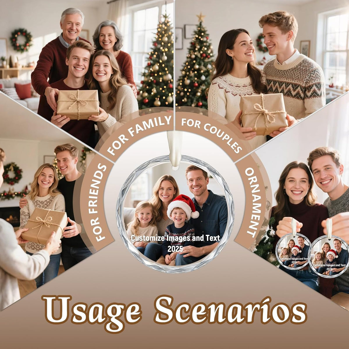 Personalized Christmas Ornament 2025, Custom Christmas Photo Crystal Glass Ornaments with Name or Date, Personalized Christmas Tree Decor Gifts for Family, Friends or Newlyweds