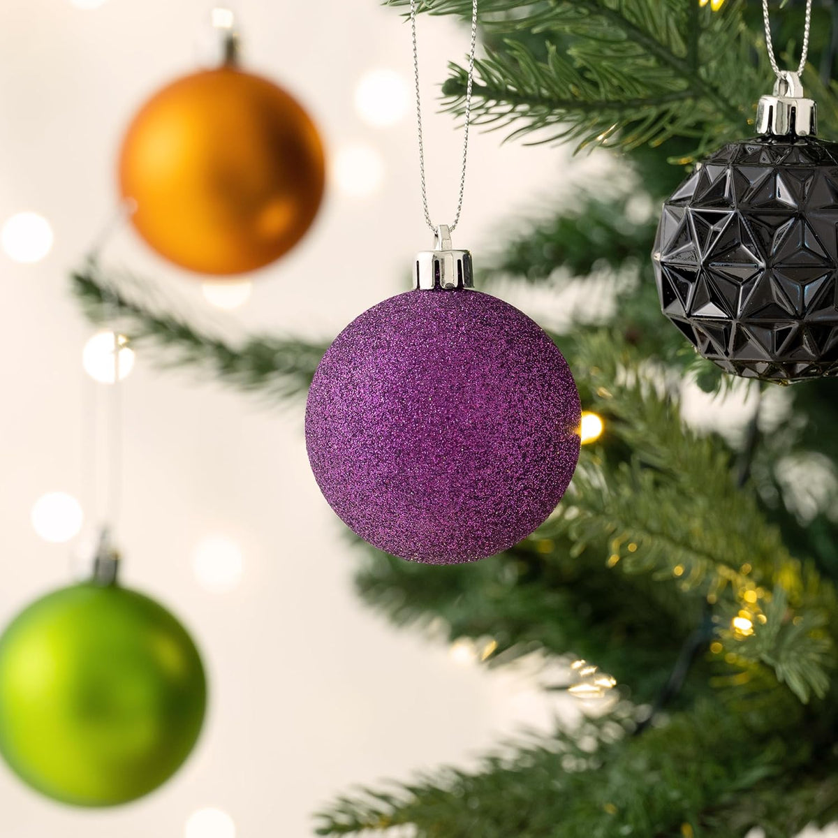 Valery Madelyn Christmas Tree Decorations Ornament Set for Fall Halloween, 50ct 2 Inches Orange Purple Black Shatterproof Christmas Ball Ornaments Hanging Xmas Holiday Party Decor