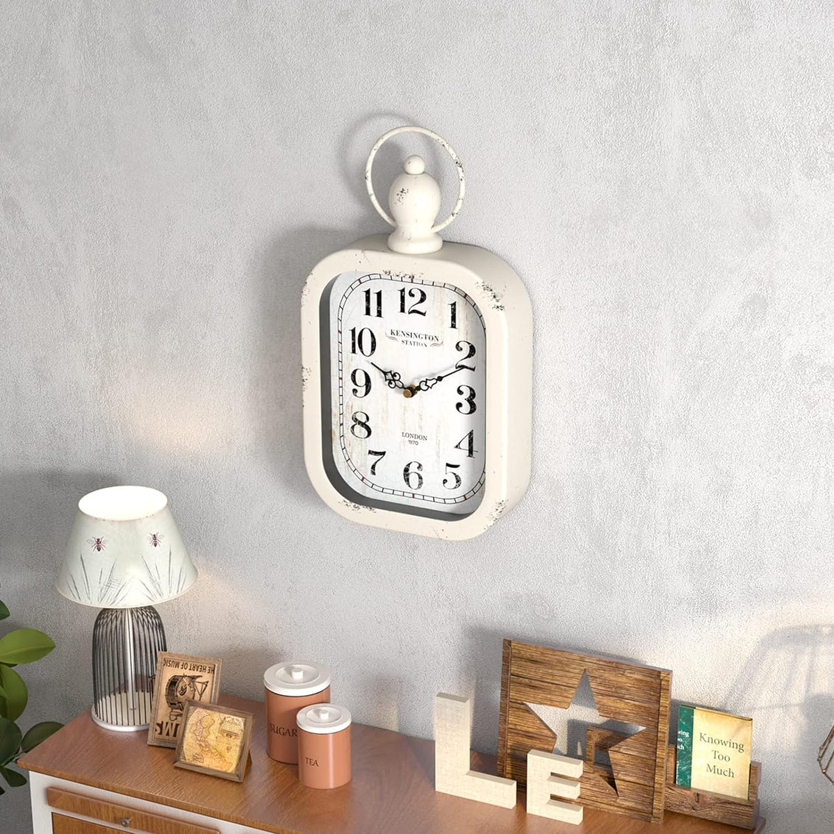 Menterry Small Retro Rectangle Wall Clock, White Antique Vintage Style, Battery Operated Silent Decor Wall Clocks for Farmhouse,Bedroom,Kitchen,Bathroom (11" H x 6.1" W)