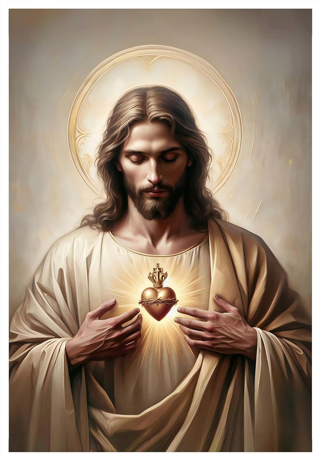 Framed Jesus Sacred Heart Religious CatholicWall Art Decor Canvas Print Print Poster Artwork Christian Home Decor Gallery for Bedroom Living Room 12x16 Inch Ready to Hang