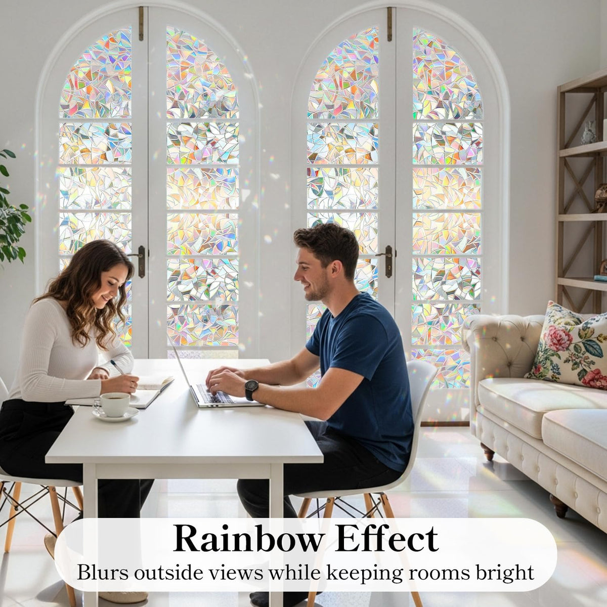DUOFIRE Rainbow Window Clings for Glass, Stained Glass Window Film Decorative, 3D Decals Windows Cover, Suncatcher Static Cling Sticker Windows for Home,11.8 x 47 inch