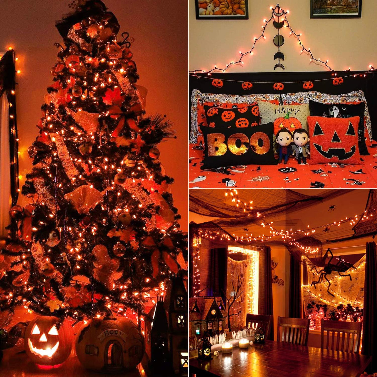 BrizLabs Orange Halloween Lights, 33ft 100 LED Battery Halloween Lights, 8 Modes Orange String Light with Timer, Indoor Outdoor Battery Light String for Party Xmas Thanksgiving Bedroom Patio Decor
