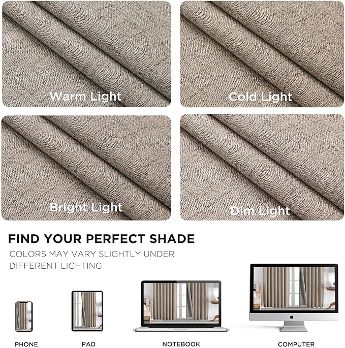 Joydeco 100% Blackout Curtains for Bedroom,Natural Linen Curtains, Thermal - Image 9
