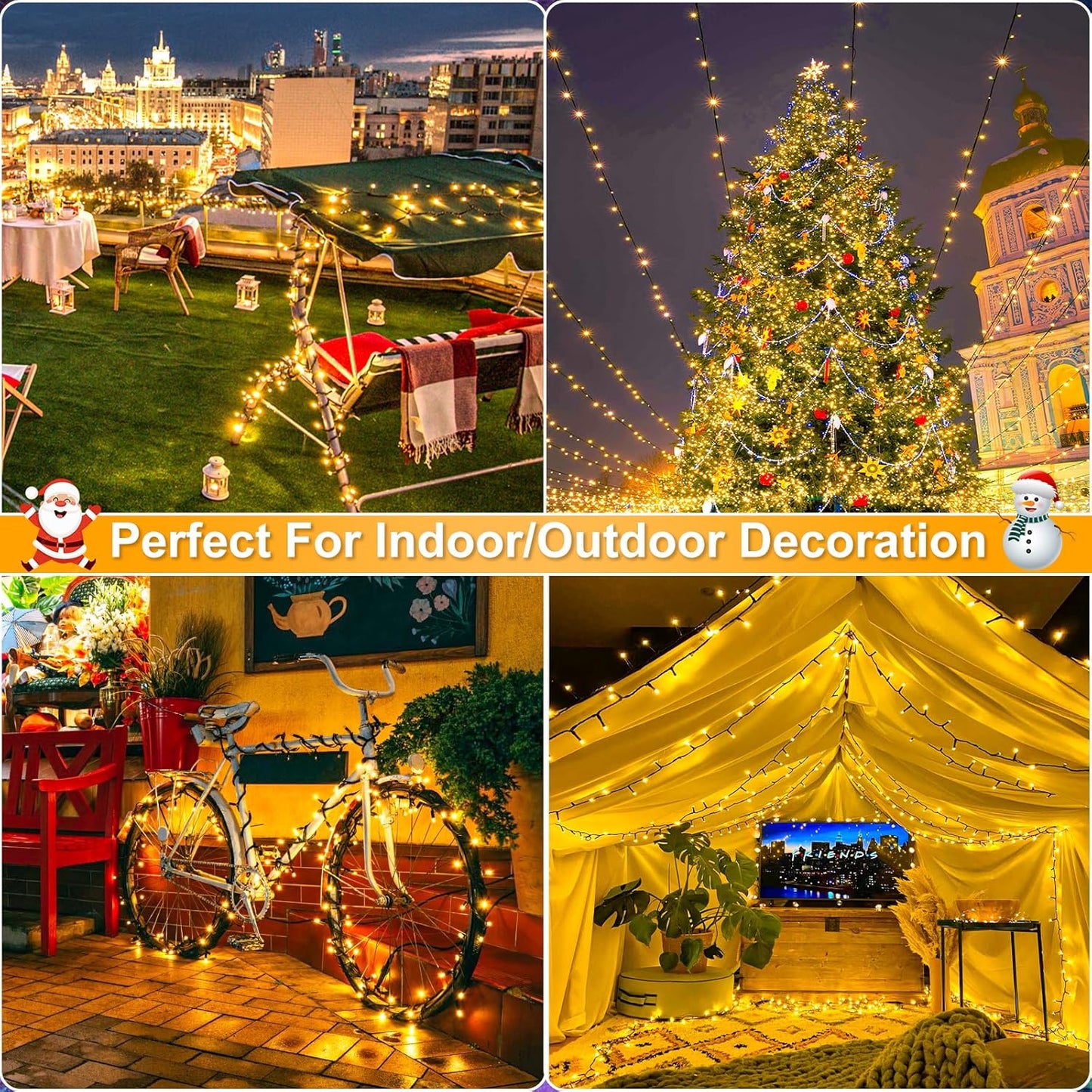 100FT 300 LED Christmas Lights, Warm White Christmas Tree Lights with 8 Modes Waterproof, Connectable Green Wire Outdoor String Lights for Indoor Patio Garden Xmas Party Decorations