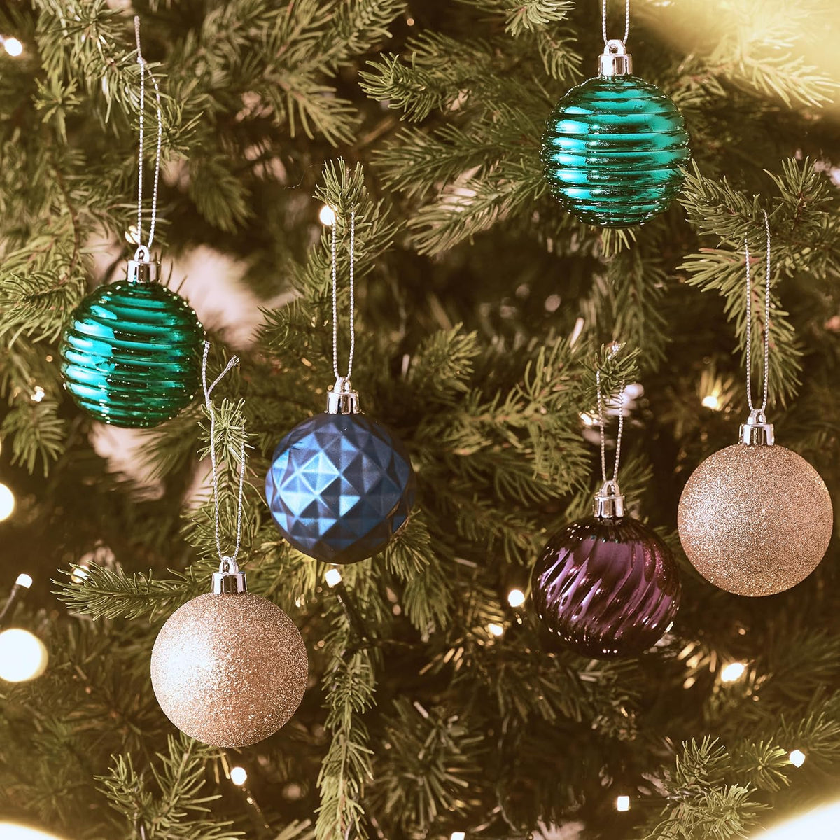 Valery Madelyn Christmas Ornaments Tree Decorations Set for Fall Halloween, 24ct Peacock Blue Purple Green Shatterproof Ball Ornaments, 2.36" Hanging Ornament Bulk for Xmas Holiday Party Decor