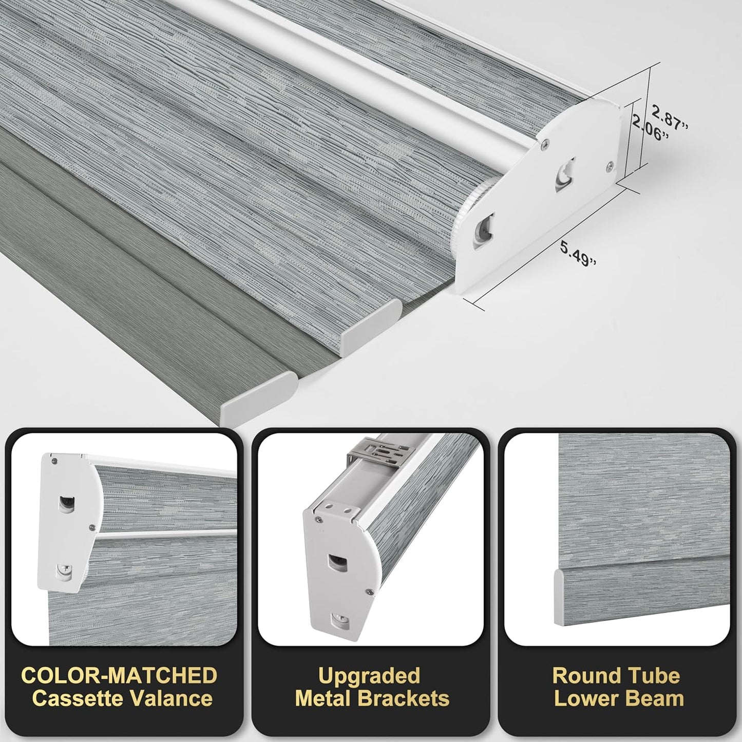BERISSA Cordless Dual Roller Shades with Cassette Valance,Double Window Shades Blackout and Light Filtering Shades,Day and Night Roller Shades for Home Office Door.Striped Jacquard Grey.59 W x 86" H