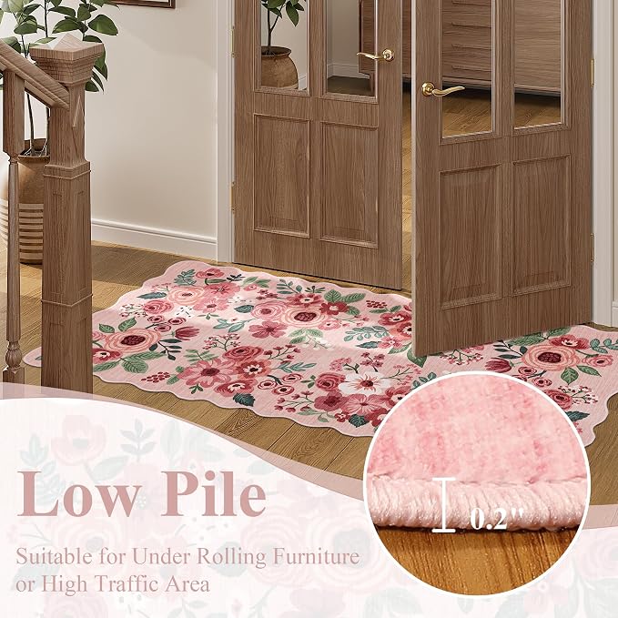 DUKINO 2x3 Rugs for Entryway, Floral Door Mat Washable Kitchen Rugs, Low Pile - Image 9