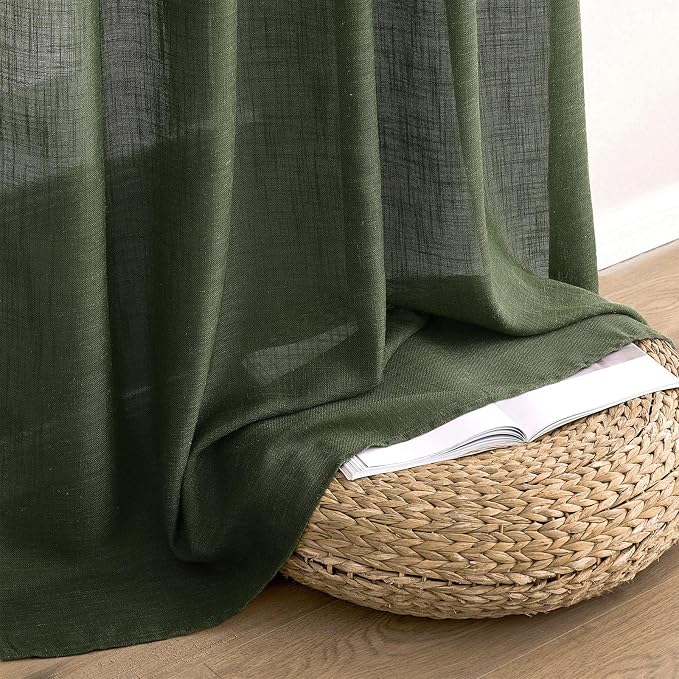 MIULEE Olive Green Linen Curtains 52x63 Inch Length 2 Panels - Image 7