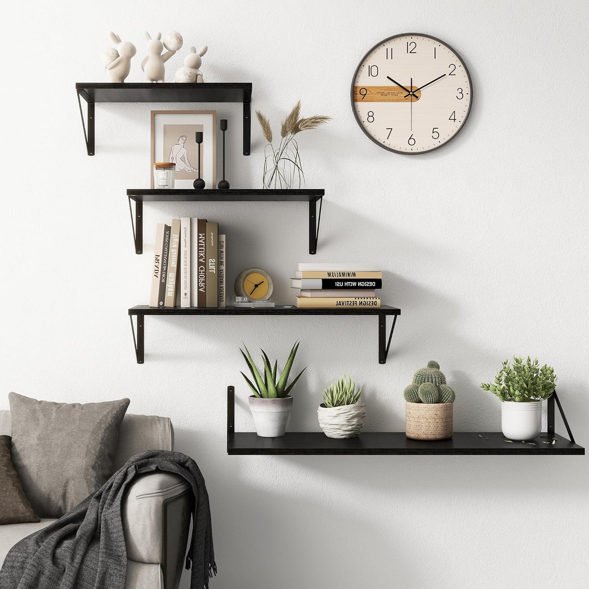 Fun Memories 40 Inch Floating Shelves, 10 Inch Deep Wall Shelf, 40 x 10 Floating Shelf Set of 2, Black Wood Floating Shelf Wall Mounted, Large Kitchen Living Room Bedroom Storage Shelves