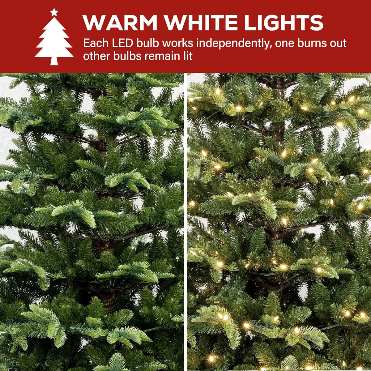 Hykolity 7.5 ft Prelit Christmas Tree, Artificial Christmas Tree with 450 Warm White LED Lights, 1173 PE&PVC Branch Tips, Metal Stand and Hinged Branches