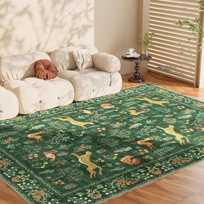 DUKINO 6x9 Area Rug, Washable Animal Living Room Rug Non Slip, Low Pile - Image 9