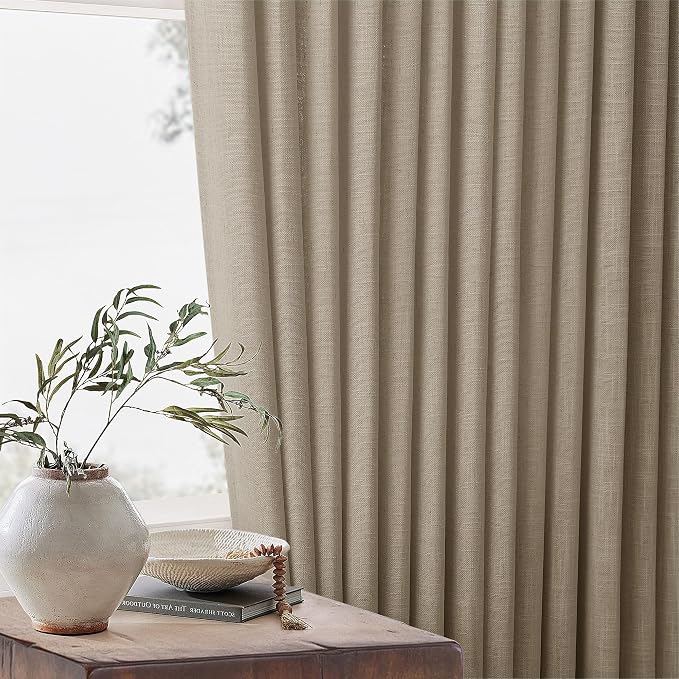 Greige 80 Inches Long Pinch Pleat Light Filtering Linen Window Curtains | Linen - Image 9