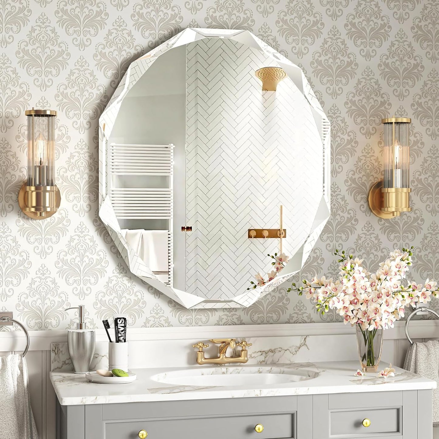 Bathroom Mirrors for Over Sink, Round Frameless Mirrors for Wall, 30x36 Inch Beveled Bathroom Mirror, Bathroom Vanity Circle Mirror for Bedroom Living Room Entryway Home Decor
