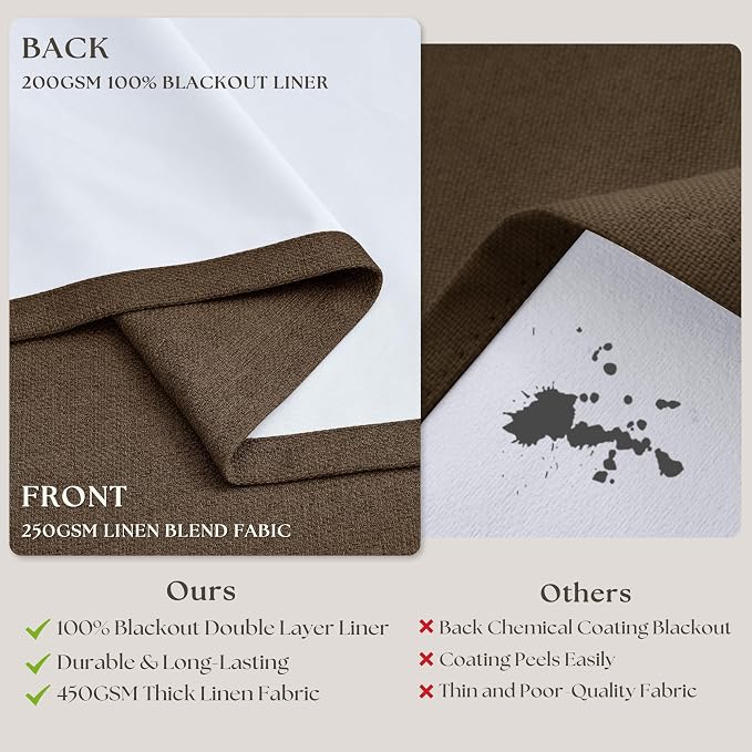 100% Blackout Pinch Pleat Linen Curtains Dutch Cocoa Brown 100 Inch Length | - Image 8