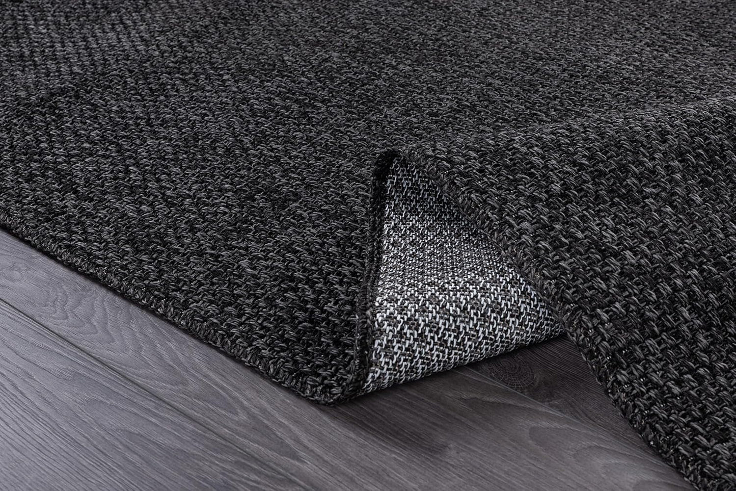 CAMILSON Easy Jute Rug 6x9, Indoor Outdoor Dark Gray Black Farmhouse Area Rugs for Living Room Patio and Kitchen Rug, Solid Boho Woven Design, Easy-Cleaning, Washable Outside Carpet Alfombras (6 x 9)