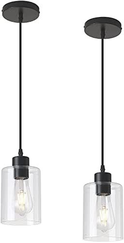 Black Pendant Light Fixture for Kitchen Island (Acc Glass)