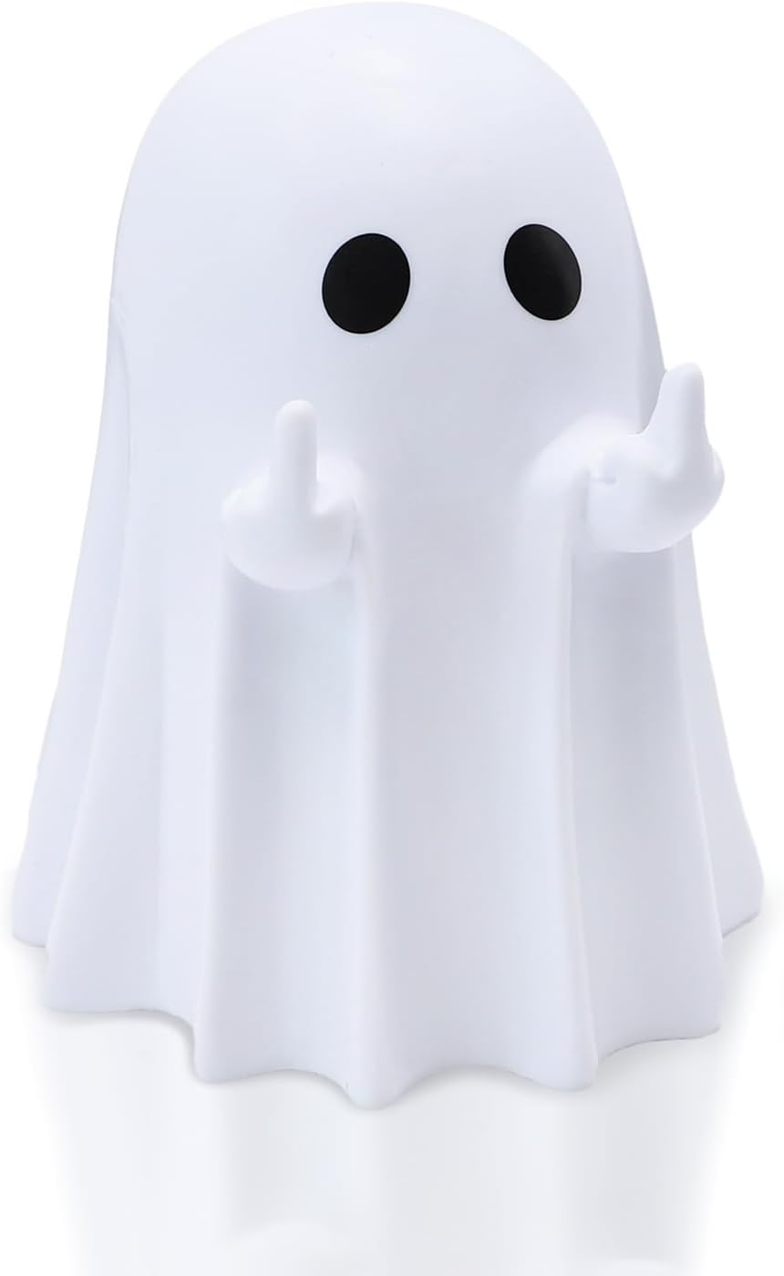 Halloween Ghost Figurine Funny Spooky Middle Finger Statue Halloween Table Decorations Cartoon Cute Resin Holiday Desktop Ornament Decor for Holiday Indoor Home Decor Gifts