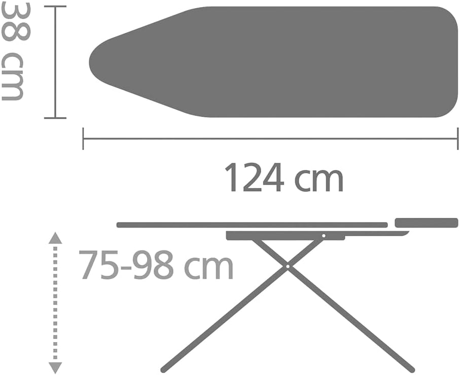 Brabantia Size B Ironing Board (49x15 in) 7 Height Options, Adjustable Steam Iron Rest Holder (Denim Black) Non-Slip Feet, Anti-Collapse Child Locks