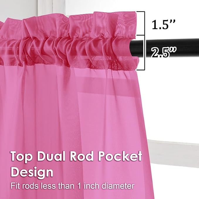 Hot Pink Sheer Curtains 45 Inches Long 2 Panels - Image 3