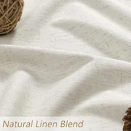 100% Blackout Linen Curtains for Bedroom 98 Inches Long Natural Cream Black Out - Image 3