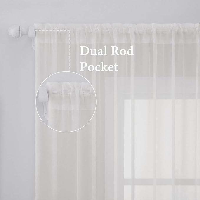 MIULEE 2 Panels Sheer Curtains for Living Room 54 X 102 Inches Ivory | Window - Image 2