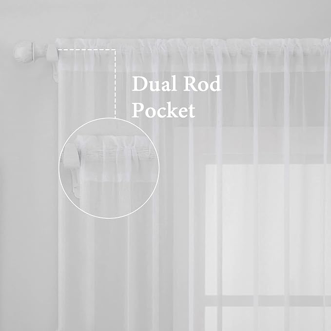 MIULEE White Window Sheer Curtains 2 Panels Width 38 x Length 72 Inches | Window - Image 3