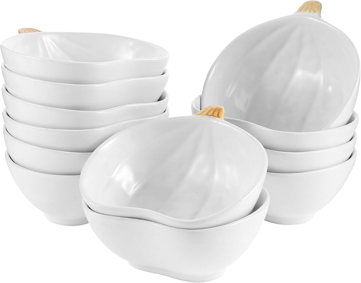 Kolewo4ever 12 Pieces Fall Ceramic Pumpkin Bowl 6 Ounces Ramekins Small Pumpkin Shaped Bowls Orange Dinnerware Decoration for Halloween Thanksgiving Serving Dip, Sauce, Condiments,Snack (Ivory White)