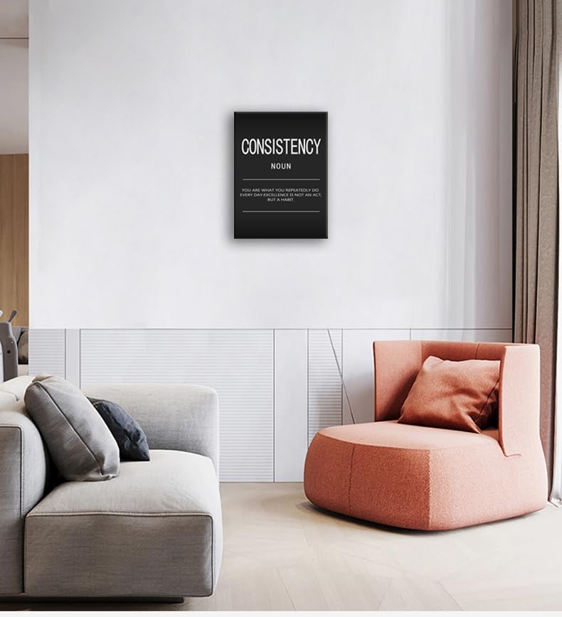 Consistency Noun Inspirational Canvas Wall Art Office Decor Motivational Painting Inspirational Entrepreneur Quotes Posters and Prints Artwork Decor Home Living Room Gym Framed[18" W x 24" H]