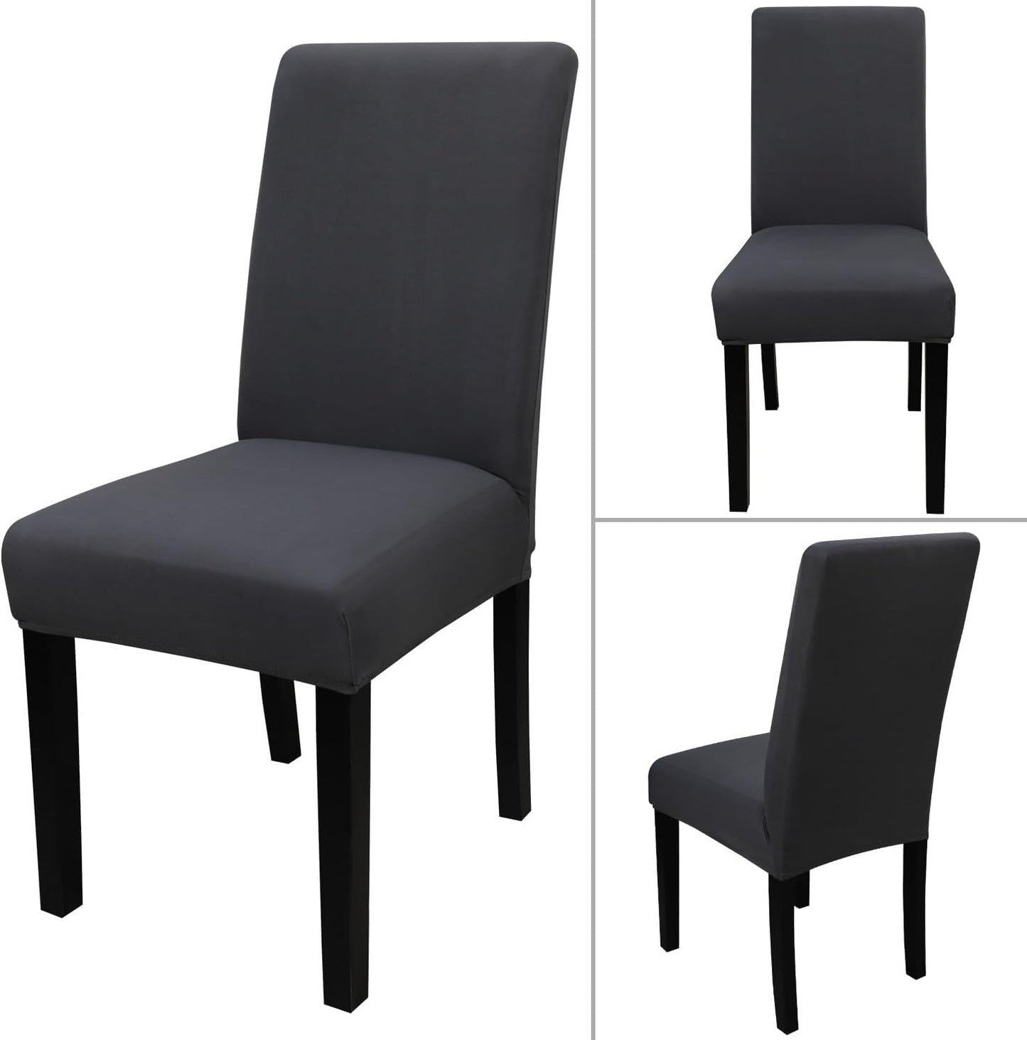 JQinHome Dining Room Chair Covers Set of 8, High Stretch Chair Slipcover Removable Washable Chair Seat Protector Cover for Home Party Hotel Wedding Ceremony (Grey)