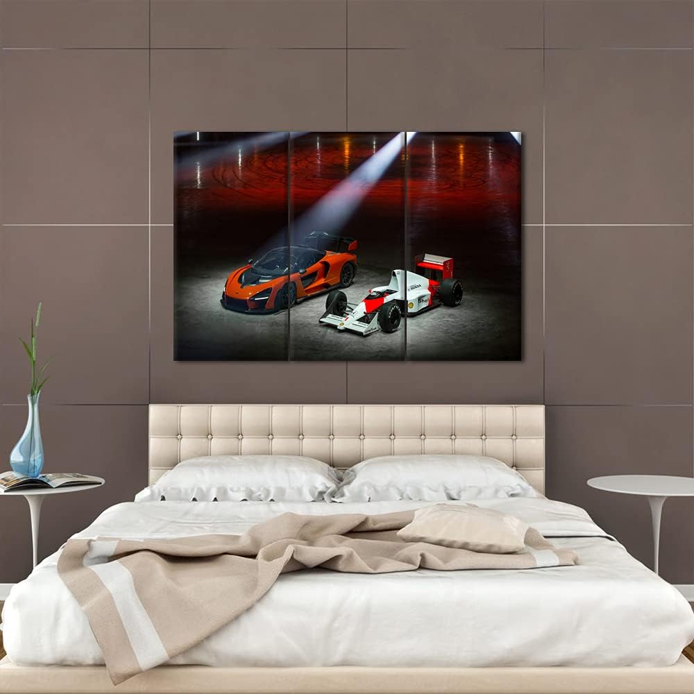 TUMOVO Wall Art Hd Printed Landscape Posters Modular Pictures 3 Pieces Flashy Red Cool Sports Car Canvas Wall Art Paintings Room Home Decor - 28 x 14inch x 3 panel
