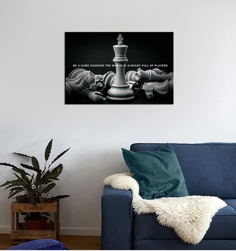 Be A Game Changer The World Is Already Full Of Players Inspirational Wall Art International Chess Motivational Poster Canvas Painting Prints Wall Pictures for Home Decor Framed Artwork [12''W x 18''H]