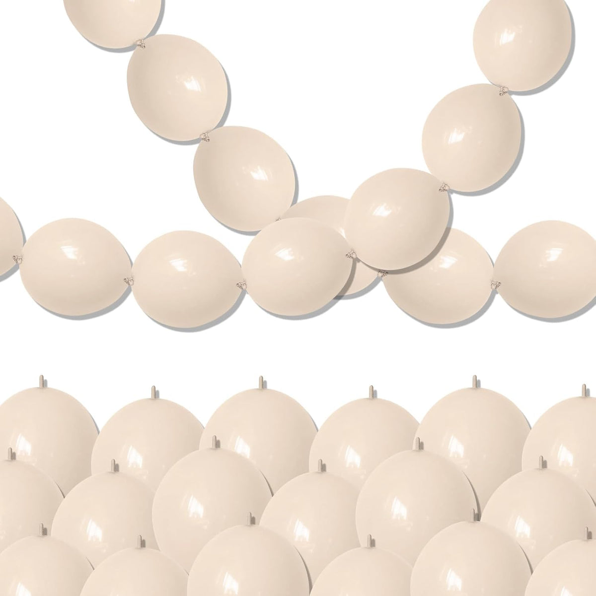 Sand White Quick Link Balloons, 60PCS Linking Balloon for Making Balloon Wall Arch Chains, Cream Beige Linked Balloons for Wedding Birthday Baby Shower Engagement Graduation Party Decorations (10inch)