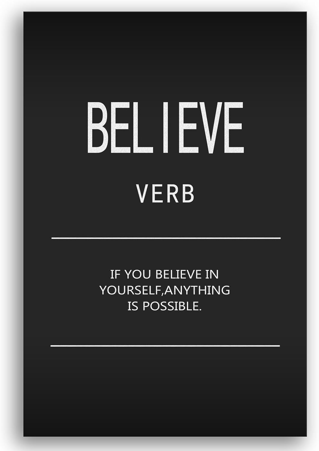 WYJDFART Inspirational Wall Art Office Decor Believe Verb Motivational Positive Posters Printed Modern Home Decor Canvas Painting Artwork Living Room Stretched and Framed Ready to Hang[12" W X 18" H]
