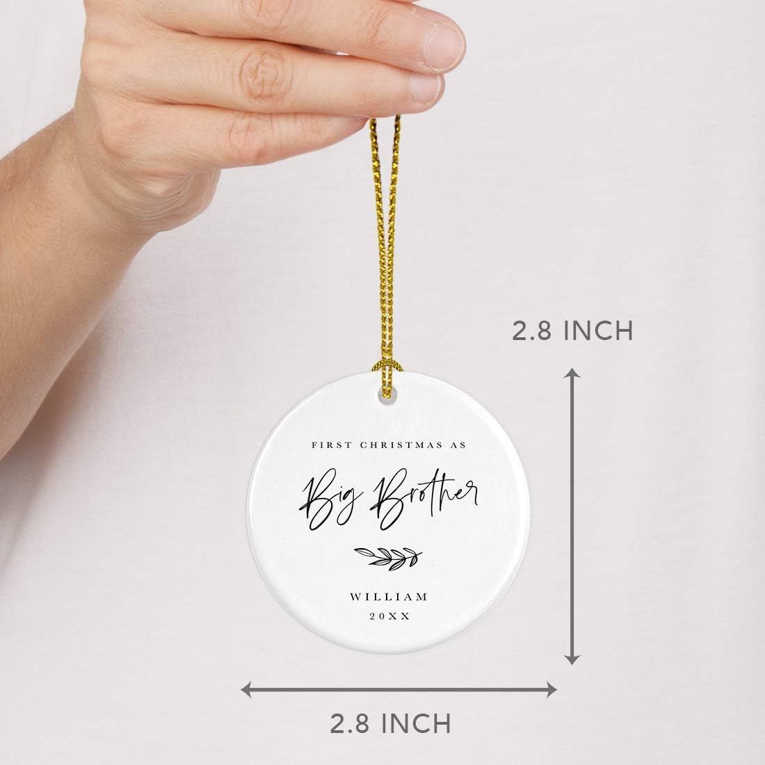 Andaz Press Personalized Sibling Round Ceramic Porcelain Christmas Tree Ornament Keepsake Collectible Gift, First Christmas as Big Brother William 2025, Antique Handdrawn, 1-Pack