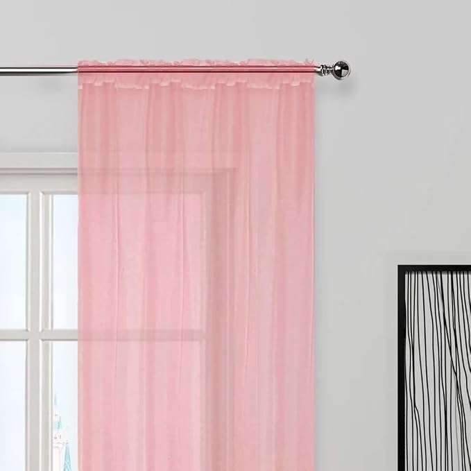 SpaceDresser Sheer Blush Curtains 4 Panels Rod Pocket Semi-Sheer Curtain 54 - Image 4