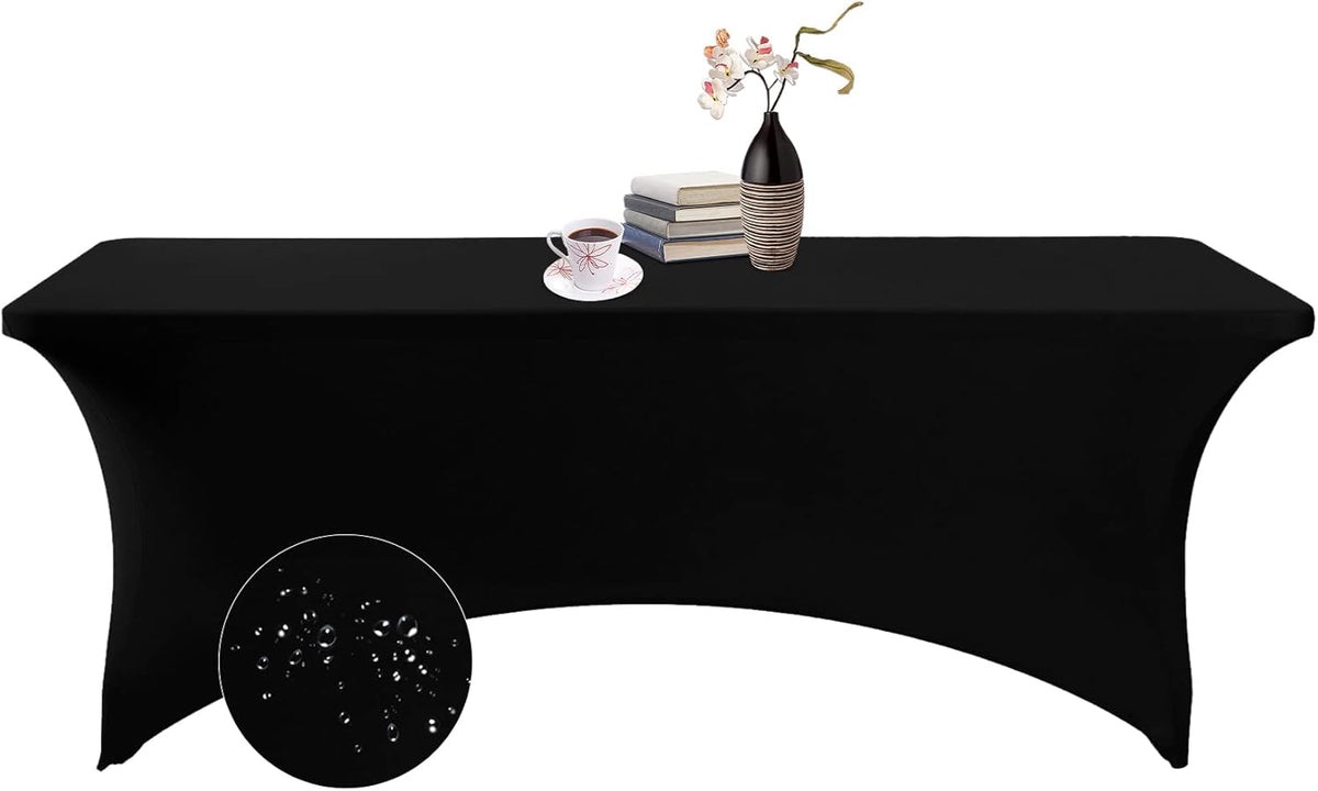 Spandex 8ft Waterproof Table Cover for Party,Wedding, Banquet, and Events(Black)