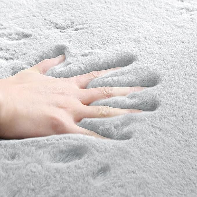 ORINOVA Grey Faux Rabbit Washable Furry Fur Area Rugs - Image 8