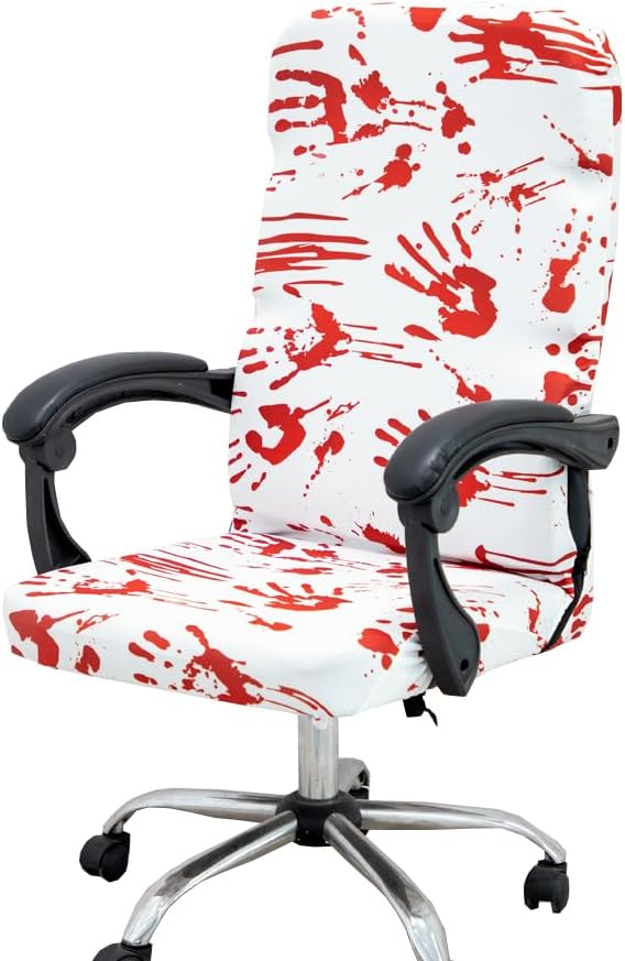 Halloween Office Chair CoversHorror Bloody Handprints Footprints on White Horror Theme Print Stretchable Slipcover for Modern Simplism Style High Back Boss Chair(No Chair) (Halloween03, L)…