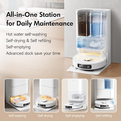 Mova S20 Ultra Robot Vacuum and Mop Combo with Dual Roller Brush, 8300Pa Suction, 140℉ Hot Water Mop Self-Washing & Drying, Mop Auto-Lift for Carpet, Self-Empty, Self-Refilling, Voice & App Control
