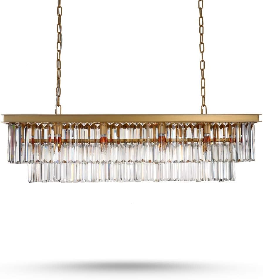 L39.4 W10.2 Gold Rectangle Modern Crystal Chandeliers Lighting Pendant Ceiling Lights Fixture Lamp for Dining Living Room