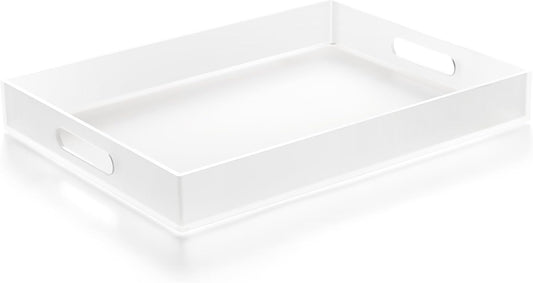 Large Acrylic Serving Tray Decorative Ottoman Coffee Table Vanity Tray Tea Fruit Platter Snack Appetizer Dessert Drink with Handles for Bar Kitchen Party, Frosted
