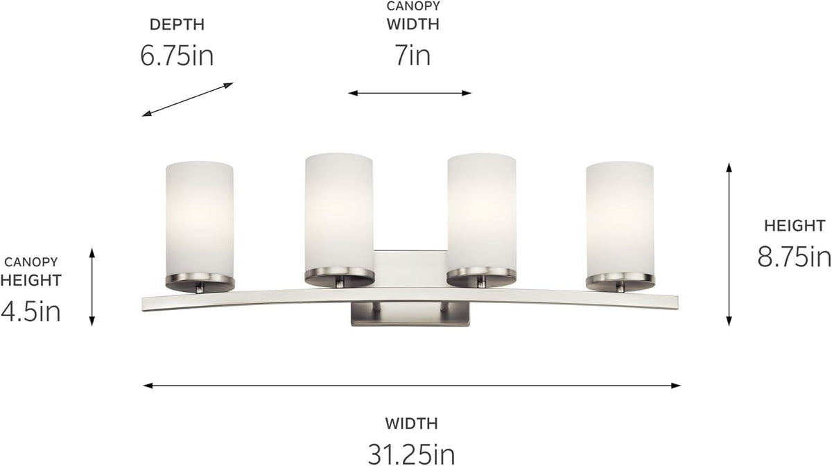 KICHLER Crosby 31" 4 Light Vanity Light Satin Etched Cased Opal Brushed Nickel